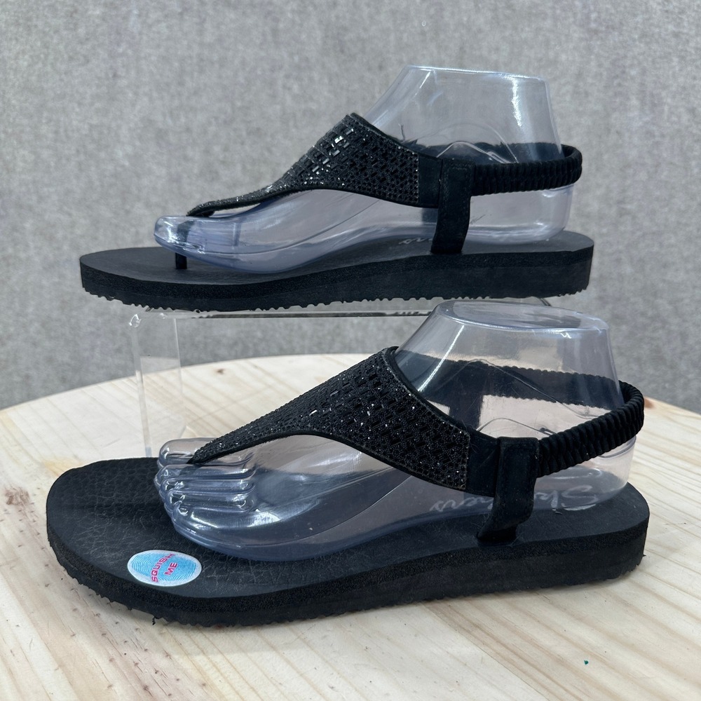 Skechers Meditation Yoga Foam Sandals 10 Black Rhinestone Slingback 31560